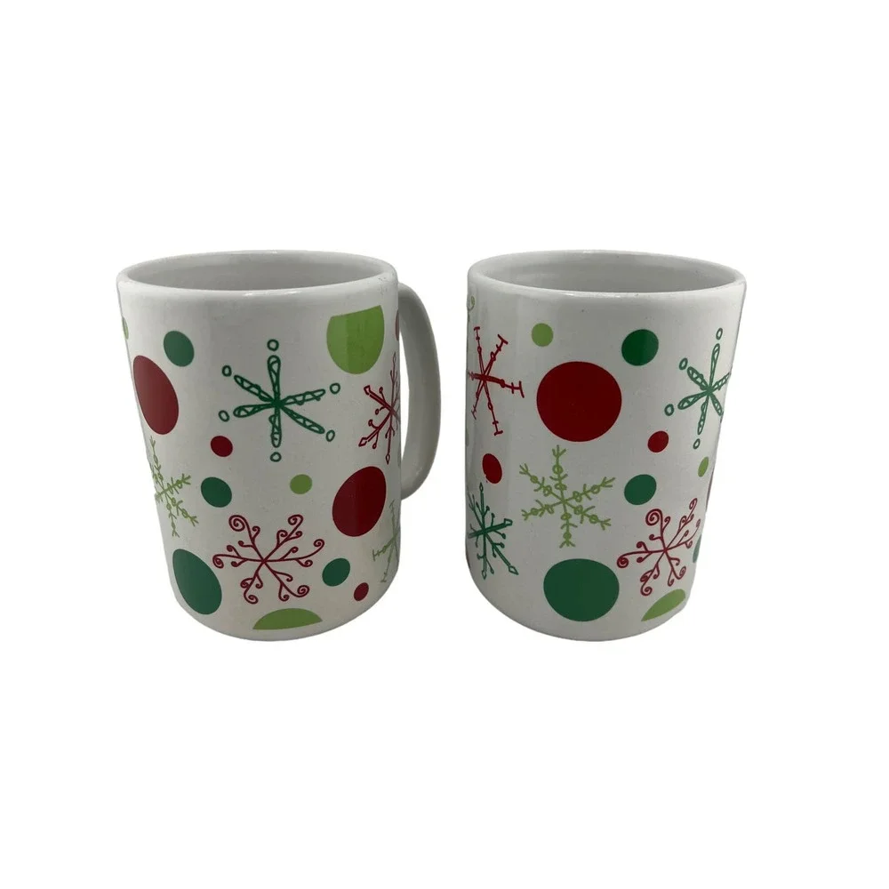 Christmas Coffee Hot Chocolate Tea Cup Mug Pair Retro Snowflake Balls‎ Cute